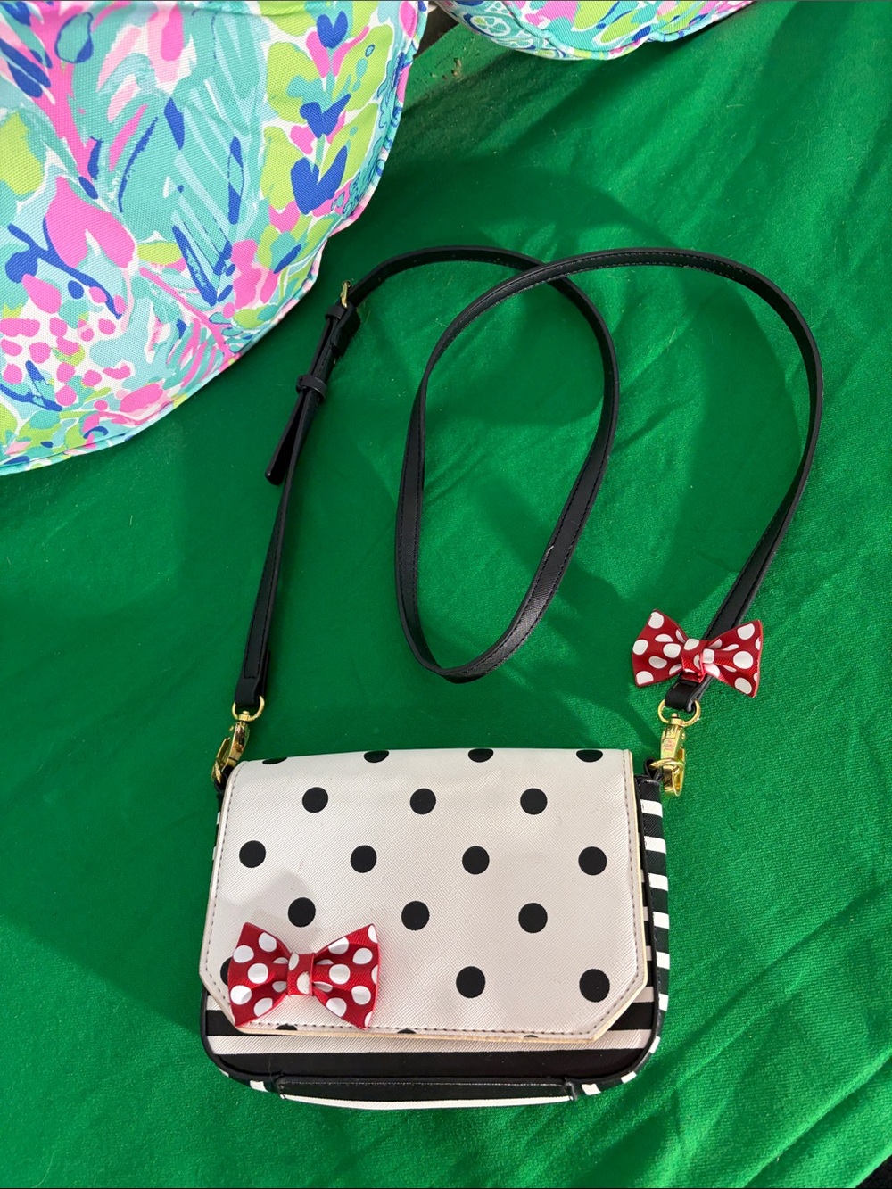 Minnie Mouse Disney Parks Polka Dot Crossbody Mini Bag with Red Bows